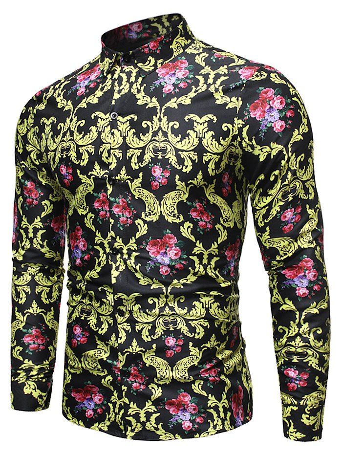 

Floral Print Button Down Long Sleeves Shirt, Multi