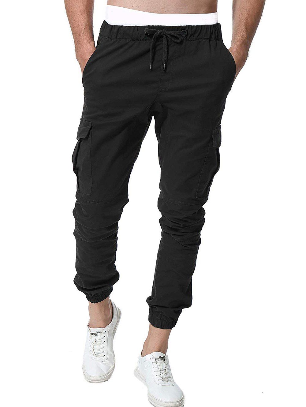 

Pocket Design Drawstring Jogger Pants, Black