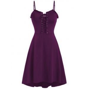 

Spaghetti Strap Lace Up Fit and Flare Dress, Maroon