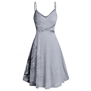 

Spaghetti Strap Tree Print Sequined Dress, Gray cloud