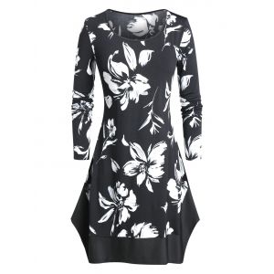 

Plus Size Long Sleeve Floral Print Tunic T Shirt, Black
