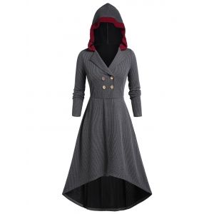 

Plus Size Tunic Hooded Striped Coat, Dark slate grey