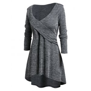 

Plus Size Space Dye Plunge High Low Sweater, Carbon gray