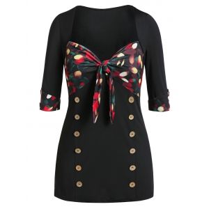

Plus Size Sweetheart Collar Tunic Printed T Shirt, Black