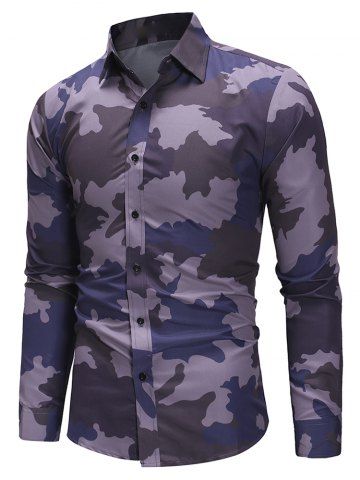 

Camouflage Print Casual Long Sleeve Shirt, Purple
