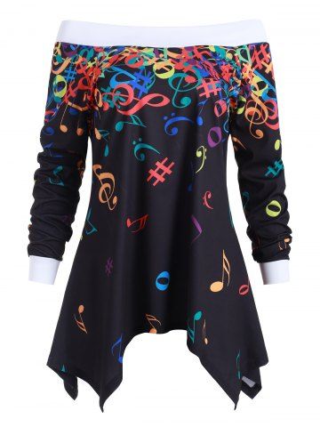 rosegal Off Shoulder Musical Note Pullover Sweatshirt