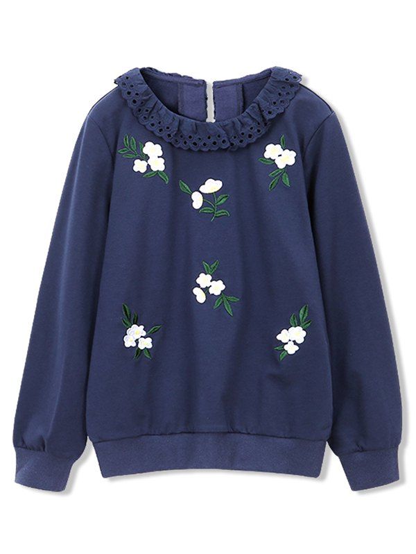 

Girls Swiss Embroidery Flower Sweatshirt, Deep blue