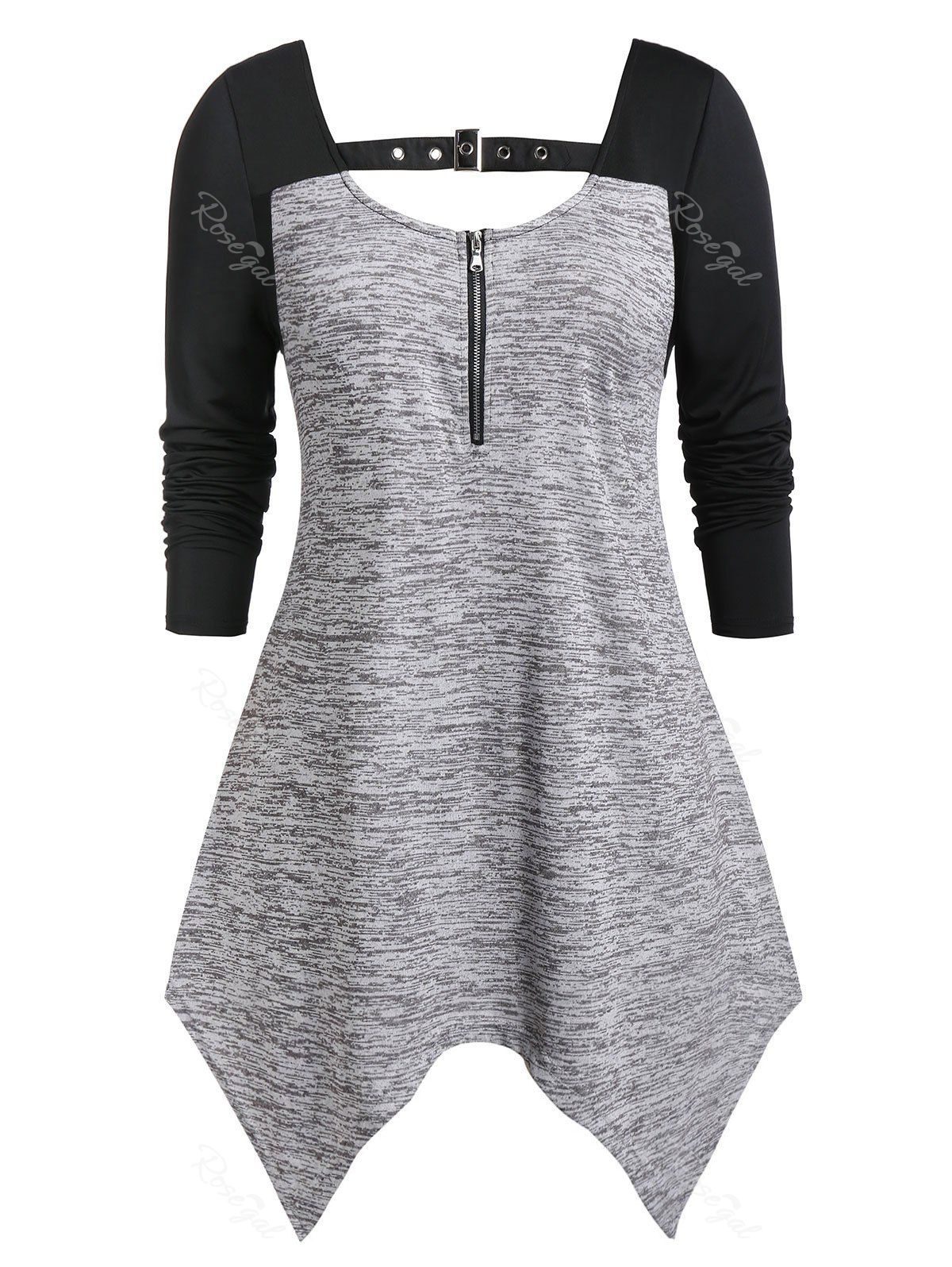 

Plus Size Asymmetric Contrast Cut Out T Shirt, Dark gray