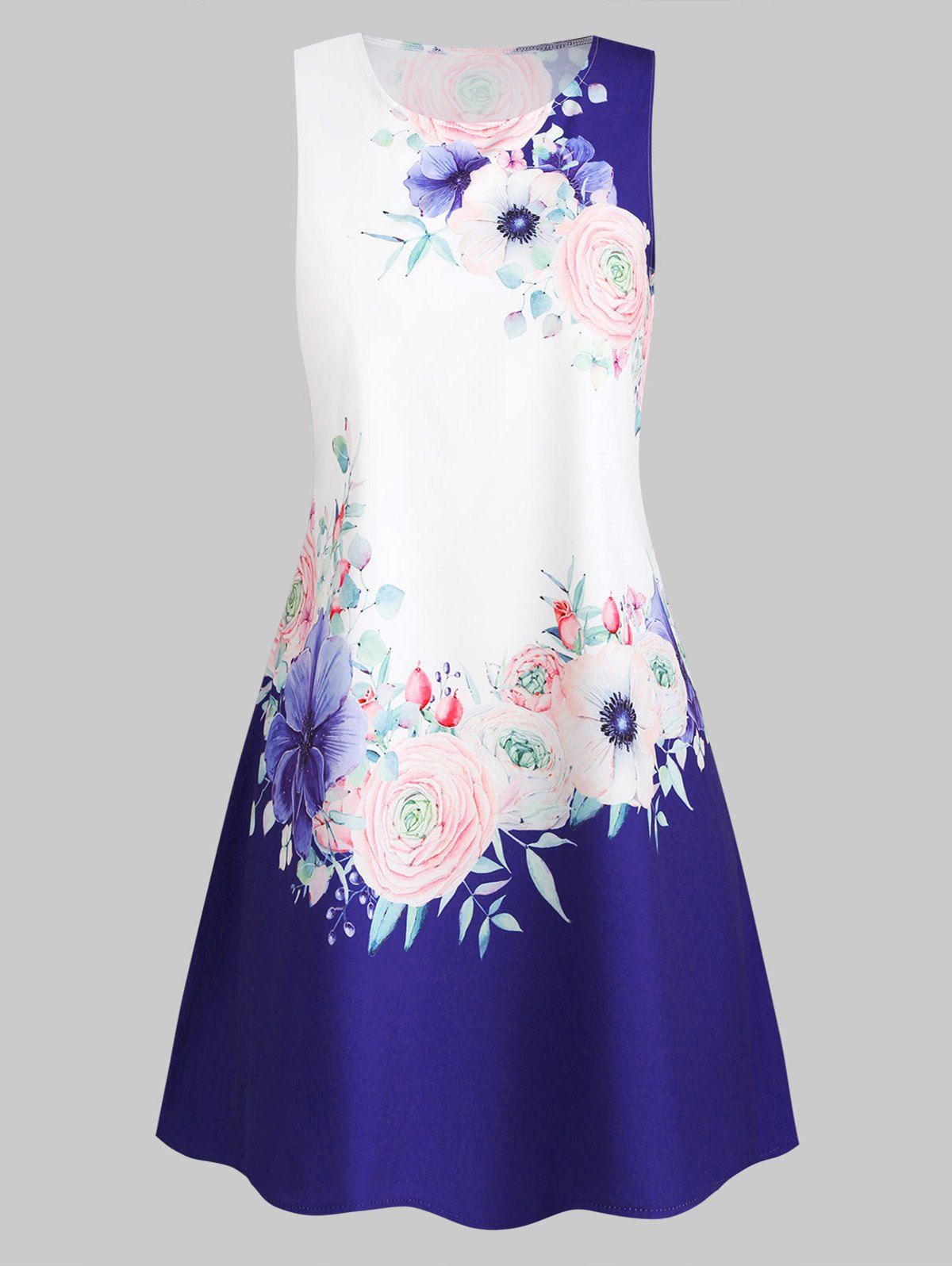 

Floral Cacti Print Mini Trapeze Dress, White