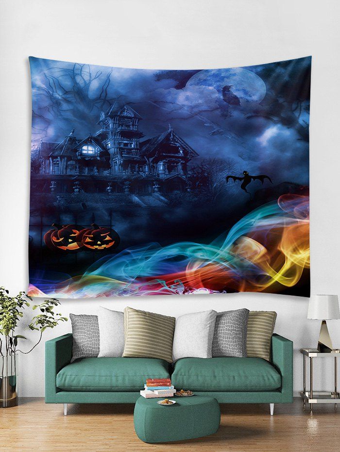 

Halloween Pumpkins Bat Pattern Tapestry, Lapis blue