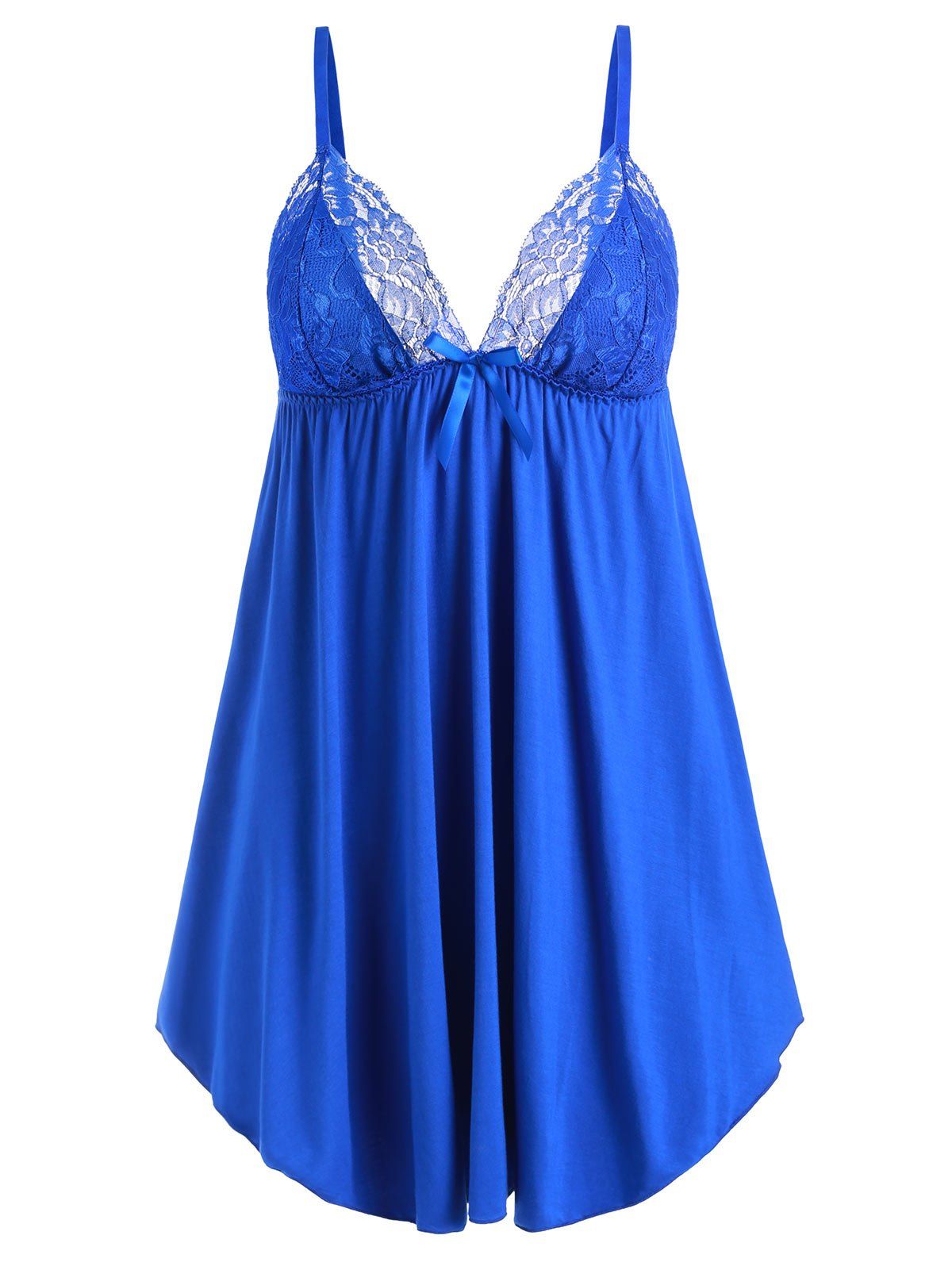 

Lace Panel Empire Waist Babydoll Set, Ocean blue