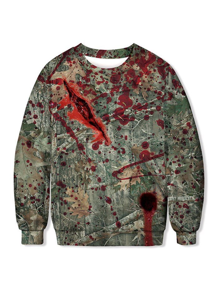 

Vintage Bloodstain Leaf Print Halloween Sweatshirt, Sea turtle green