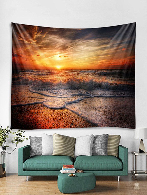 

Sunset Beach Wave Print Tapestry Wall Hanging Art Decoration, Rosso red