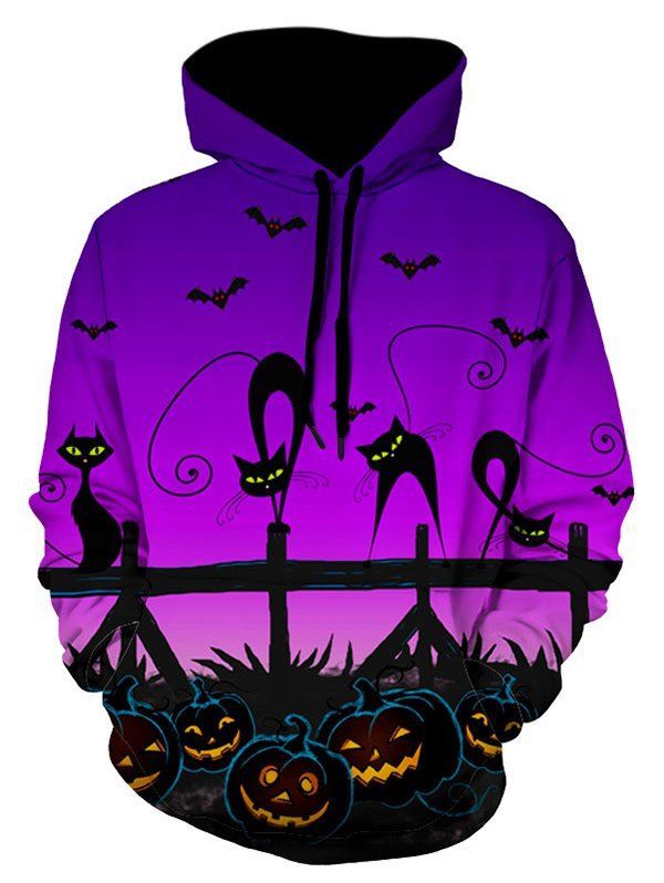 

Halloween Pumpkin Cat Print Hoodie, Dark violet