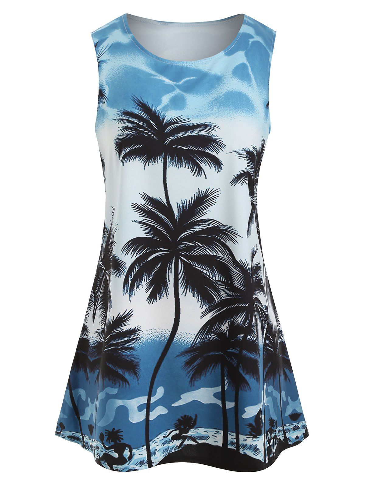

Palm Tree Print Sleeveless Mini Dress, White