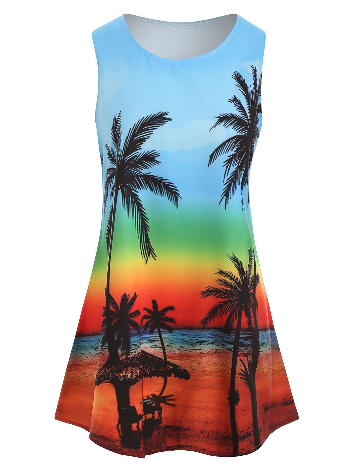 

Palm Tree Print Sleeveless Mini Dress, Light sky blue