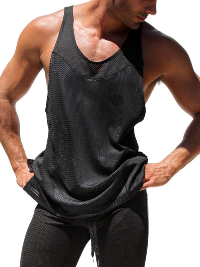 

Sexy Pointelle Mesh H Back Tank Top, Black