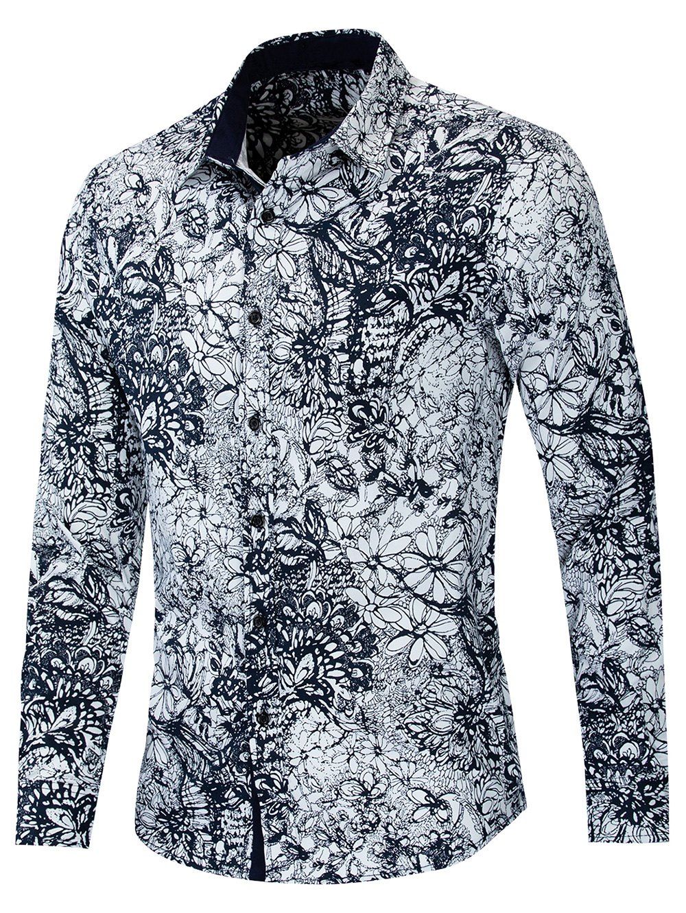 

Floral Printed Casual Long-sleeved Shirt, Deep blue
