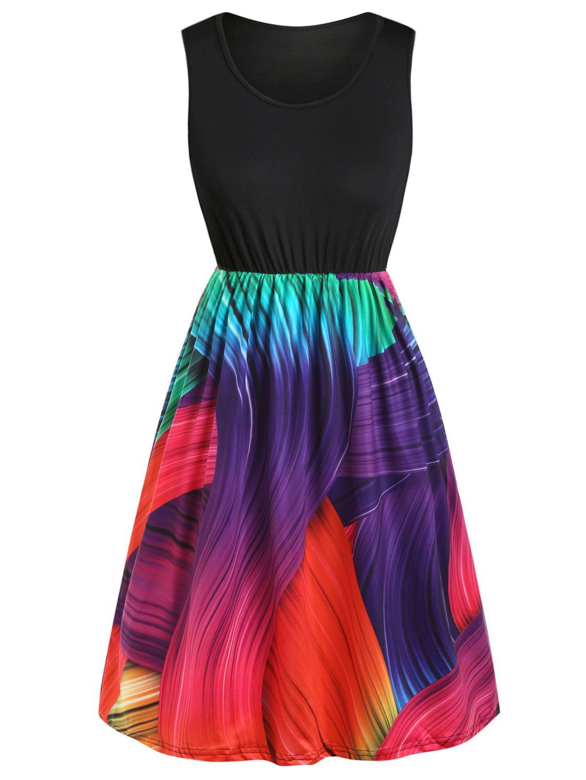 

Multicolor Printed Sleeveless Mini Dress, Black