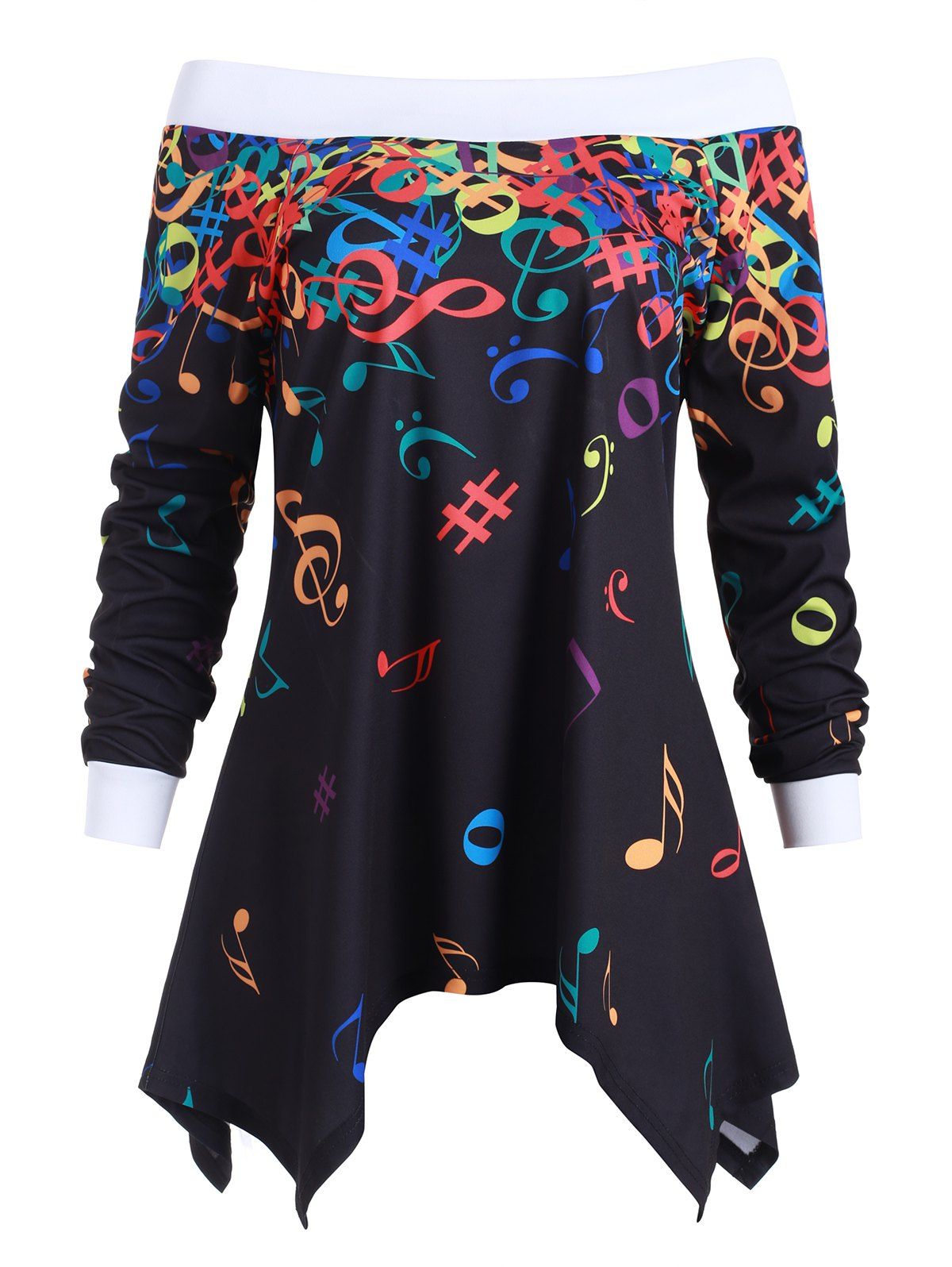 Outfits Off Shoulder Musical Note Pullover Sweatshirt  