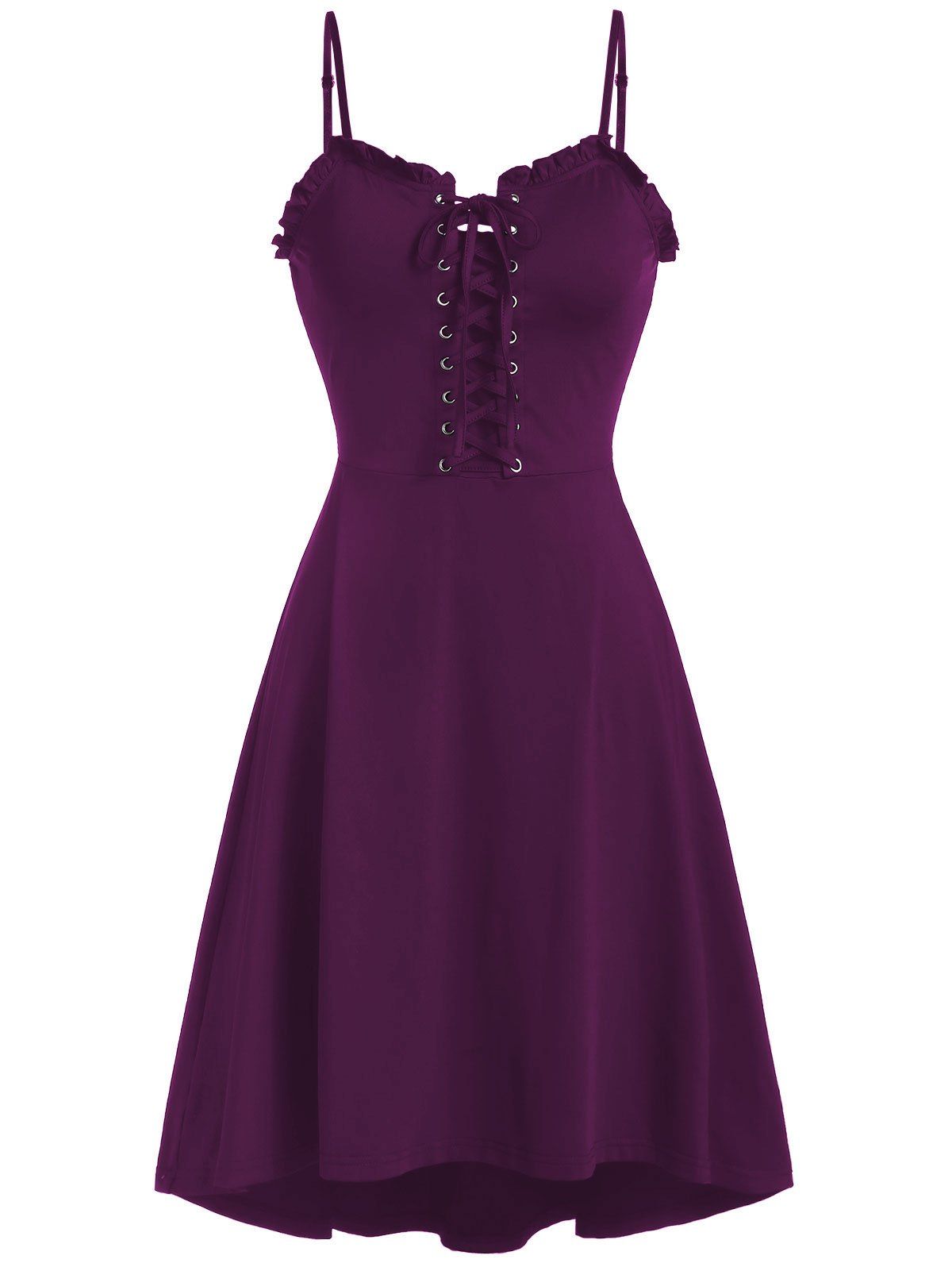 

Spaghetti Strap Lace Up Fit and Flare Dress, Maroon