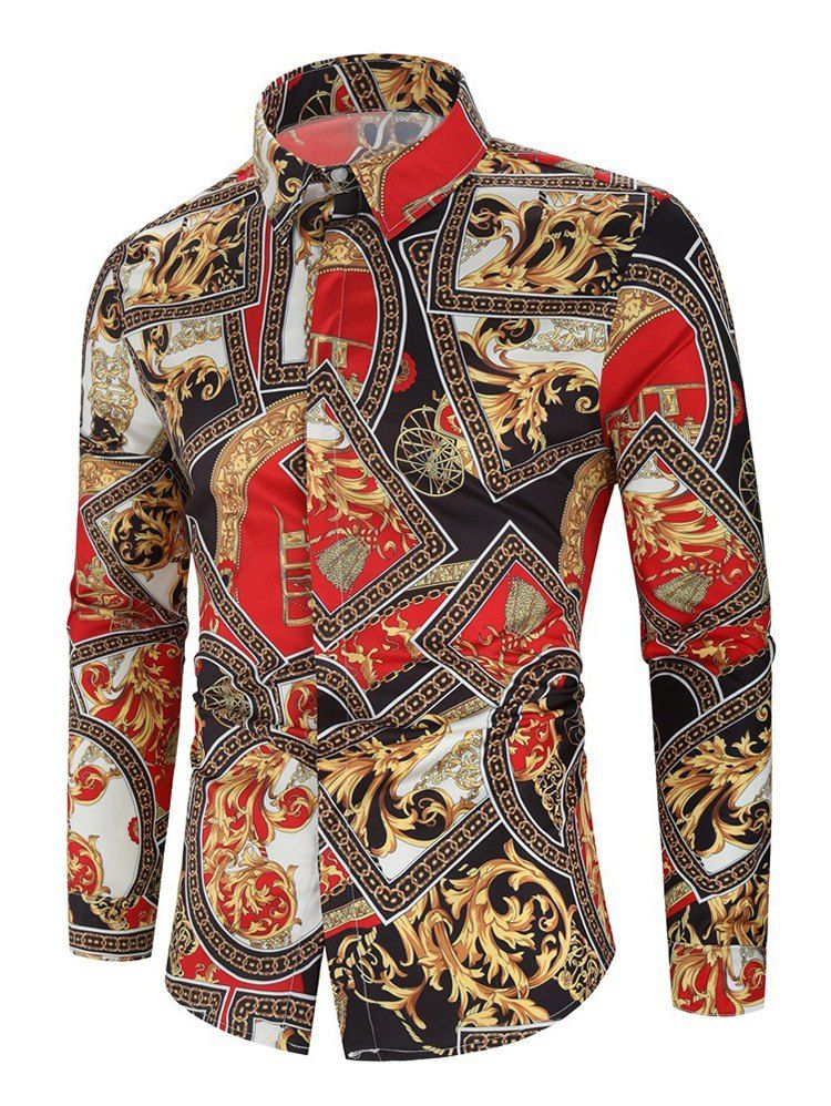 

Floral Scrolls Print Long-sleeved Shirt, Multi-f