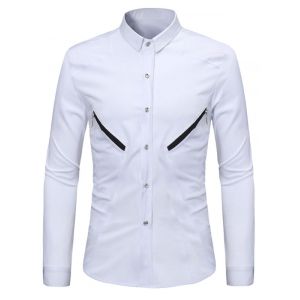 

Solid Color Zipper Decoration Long-sleeved Shirt, White