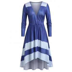 

Plus Size High Low Surplice Plunge Long Sleeve Midi Dress, Cornflower blue