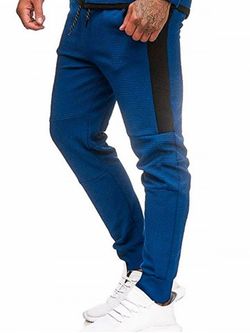 Color Block Spliced Drawstring Jogger Pants - BLUE - XS