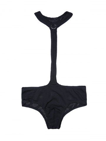 

Sexy Jockstrap Wrestling Pointelle Mesh Thong Bodysuit, Black