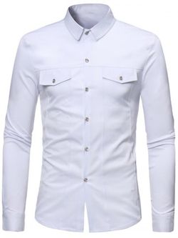 Falso bolsillo de la decoración del botón de camisa de manga larga de Down - WHITE - XL