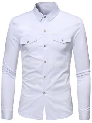 False Pocket Decoration Button Down Long-sleeved Shirt