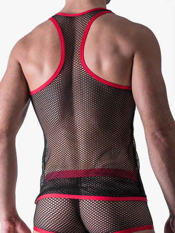 

Sexy Contrast Ringer Sheer Mesh Tank Top, Black