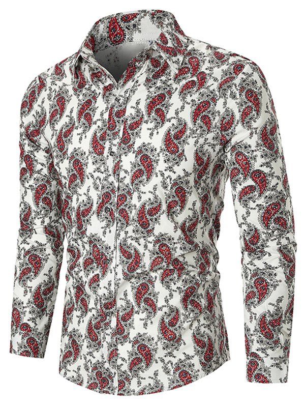 

Allover Paisley Ditsy Print Long Sleeve Curved Hem Shirt, White