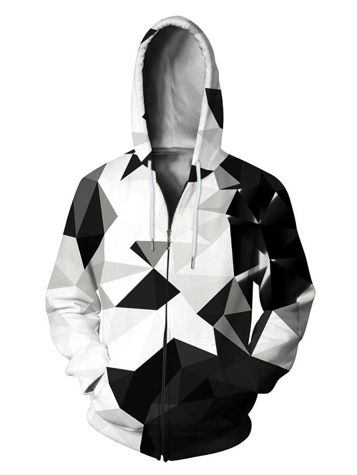 [37 OFF] Geometric Pattern Zipper Casual Hoodie Rosegal