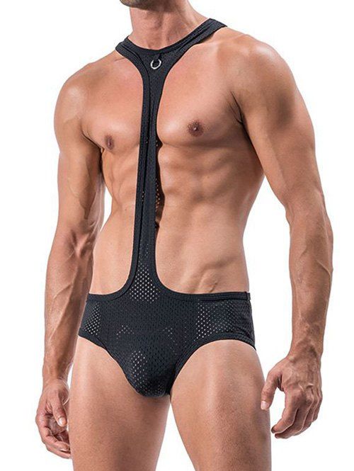 

Sexy Jockstrap Wrestling Pointelle Mesh Thong Bodysuit, Black