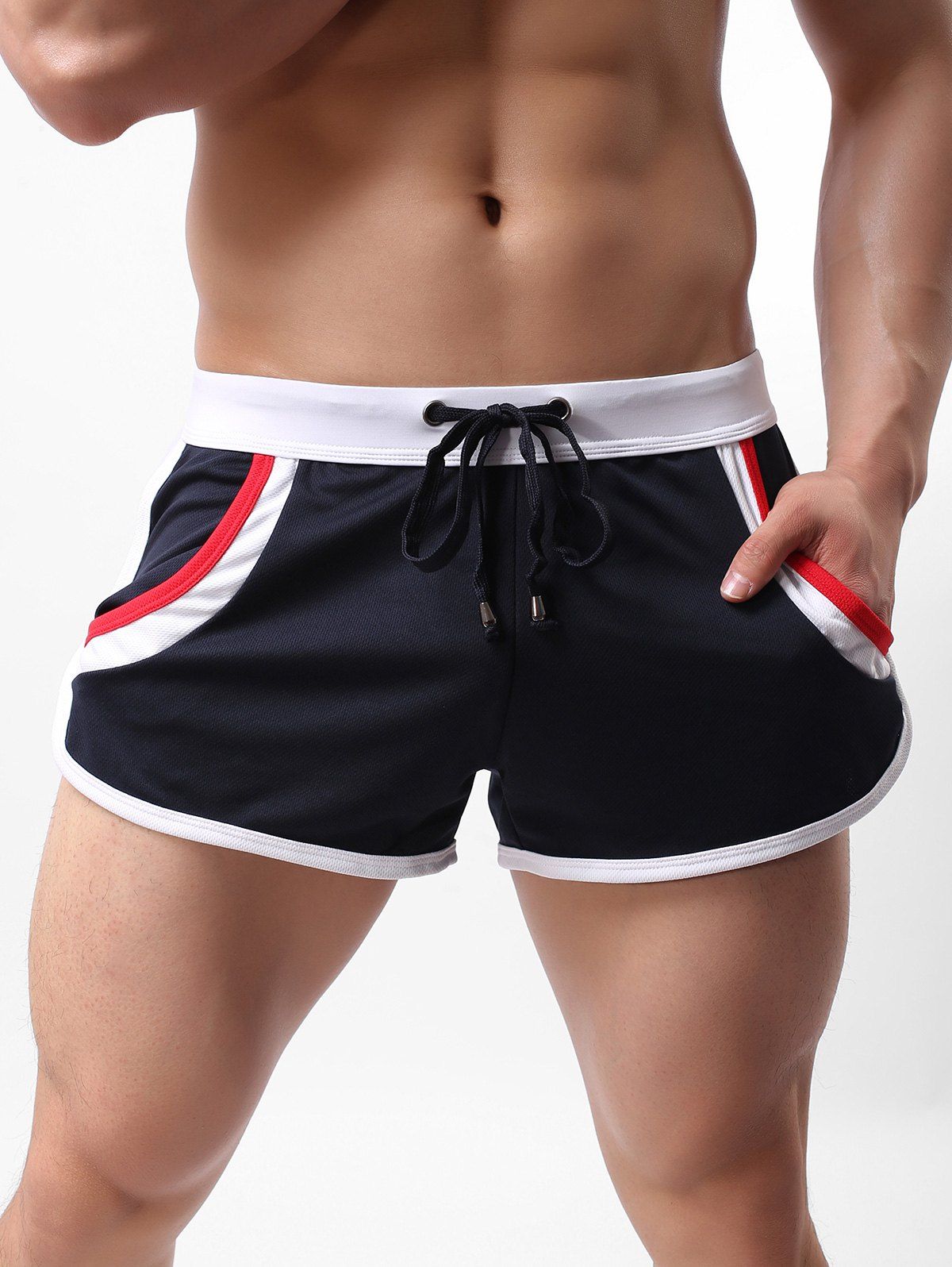 

Color Block Pockets Drawstring Shorts, Black