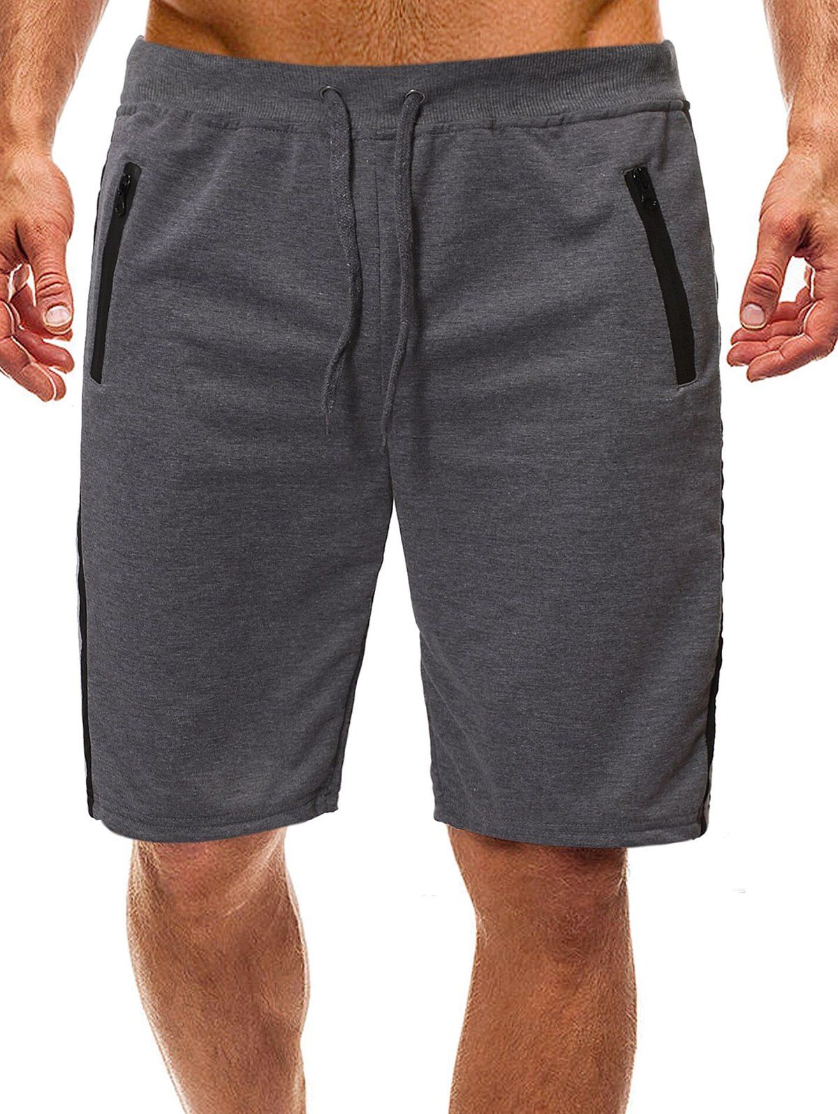 

Color Block Striped Spliced Drawstring Sport Shorts, Dark gray