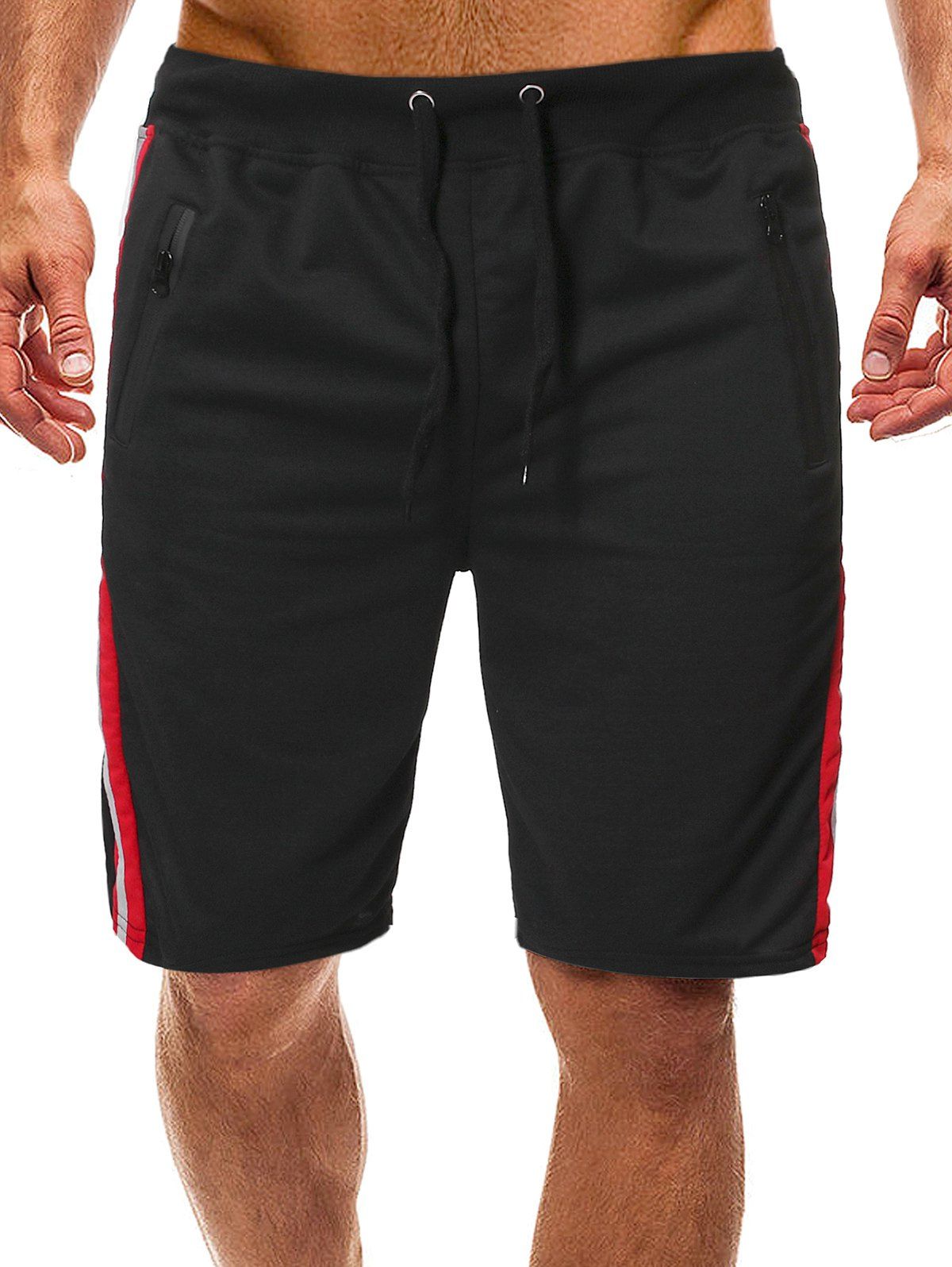 

Color Block Striped Spliced Drawstring Sport Shorts, Black