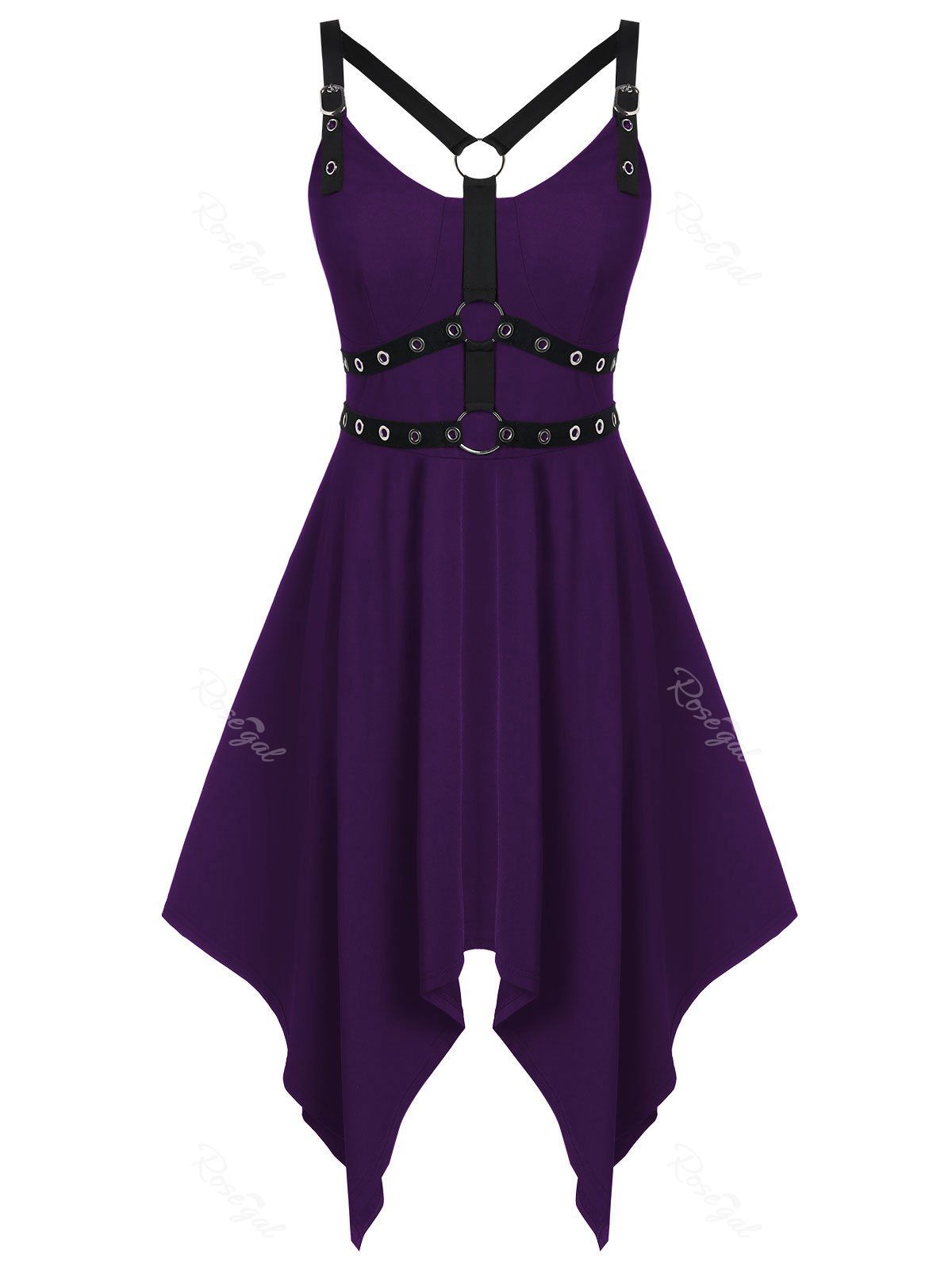 

Plus Size Asymmetric V Neck Mini Gothic Dress, Purple iris
