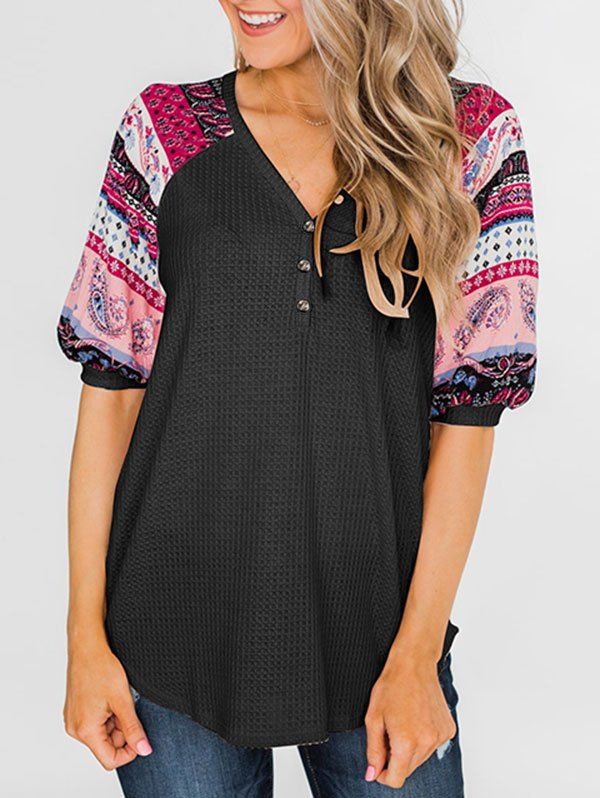 

Floral Paisley Print Raglan Sleeve V Neck Knitwear, Black