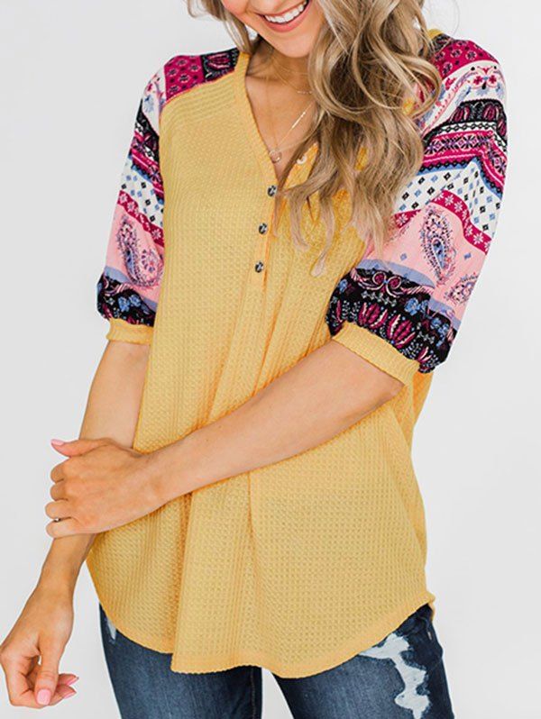 

Floral Paisley Print Raglan Sleeve V Neck Knitwear, Bee yellow