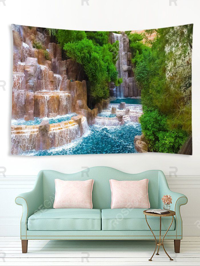

3D Natural Waterfall Print Art Decoration Wall Tapestry, Multi-a
