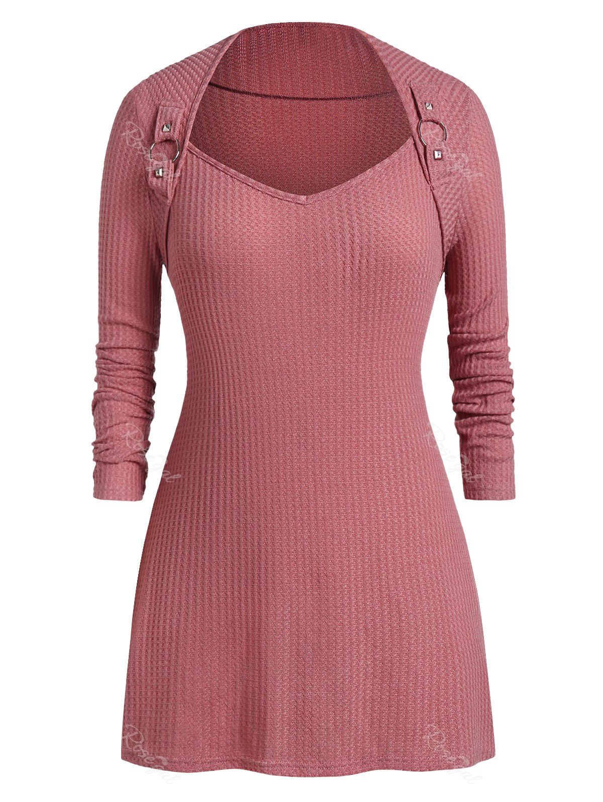 

Plus Size Tunic Sweetheart Collar Long Sleeve Sweater, Light coral
