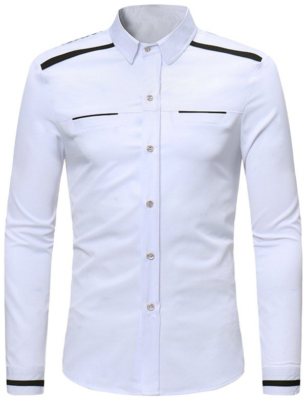 

Faux Pocket Color Spliced Long-sleeved Shirt, White