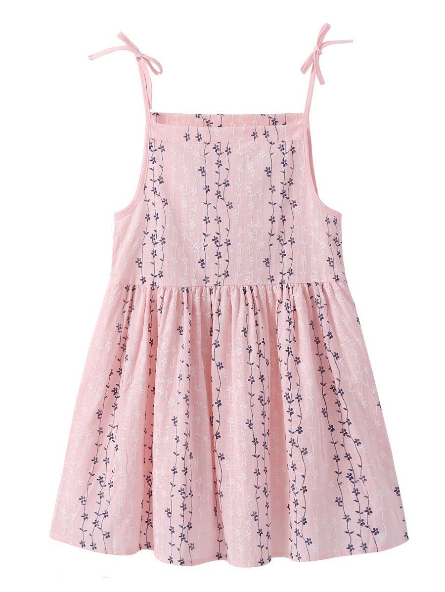 

Girls Floral Print Bowknot Cami A Line Dress, Pink