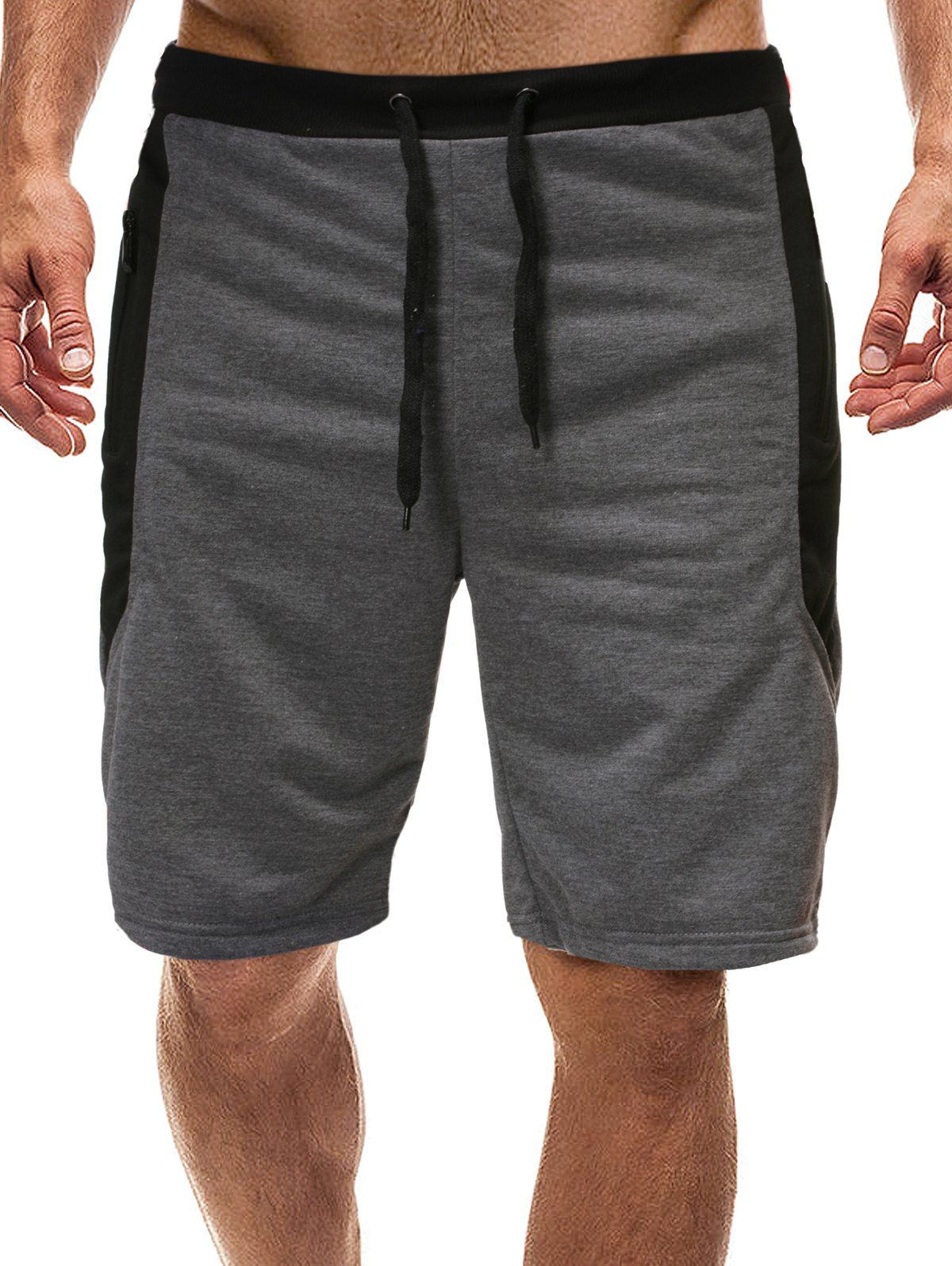 

Color Block Splicing Zipper Pocket Sport Shorts, Dark gray
