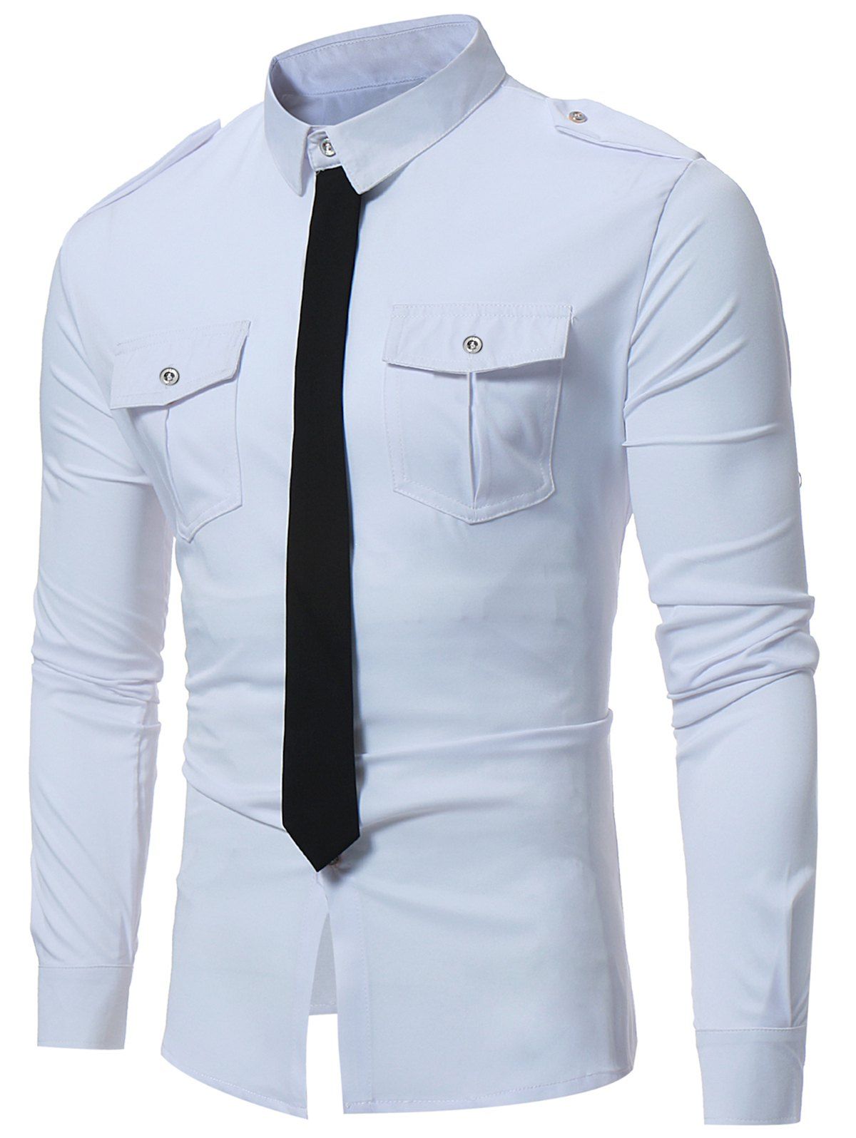 

Faux Tie Decoration Long Sleeves Shirt, White