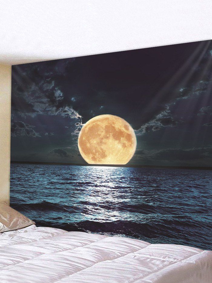 

Moon Night Ocean Print Tapestry Wall Hanging Art Decoration, Multi