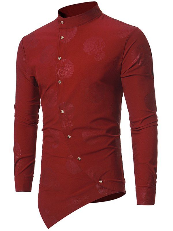 

Paisley Embossed Long Sleeves Shirt, Red wine